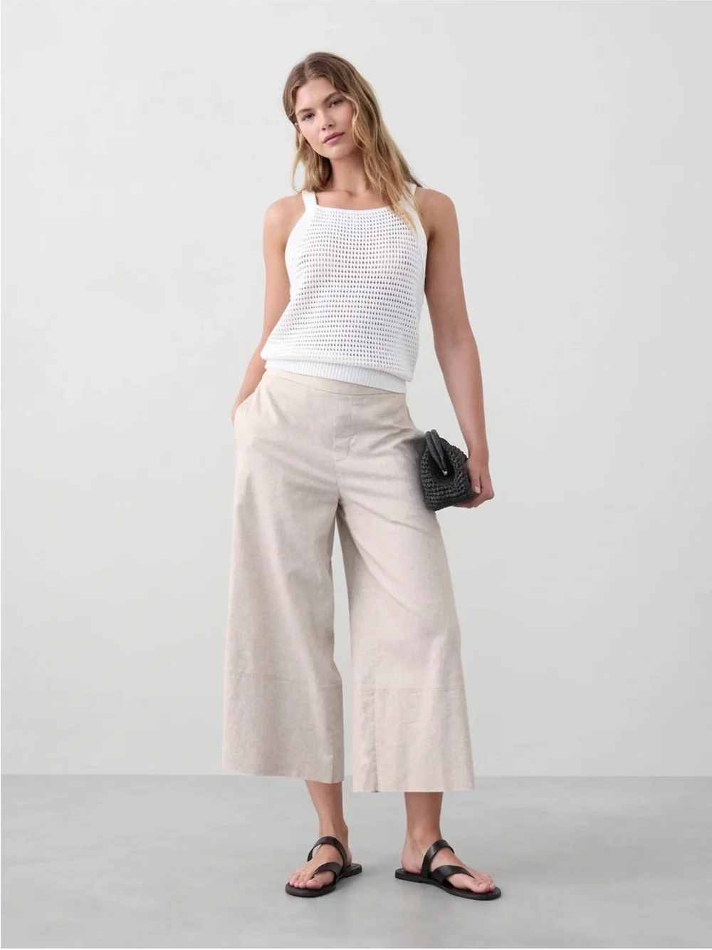 NWT! Banana Republic Wide-Leg High-Rise Linen-Blend Cropped Pant 📀1️⃣2️⃣